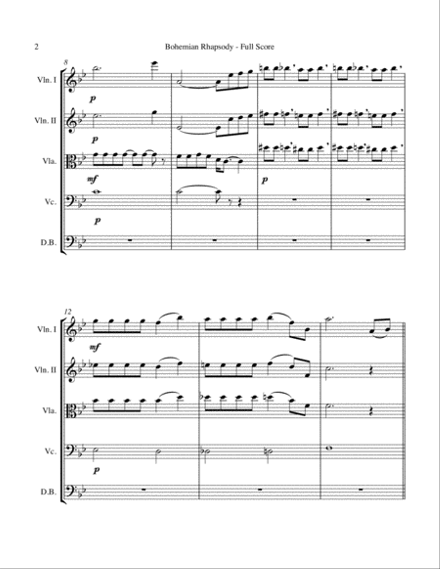 Bohemian Rhapsody String Quintet scores gallery preview page 2