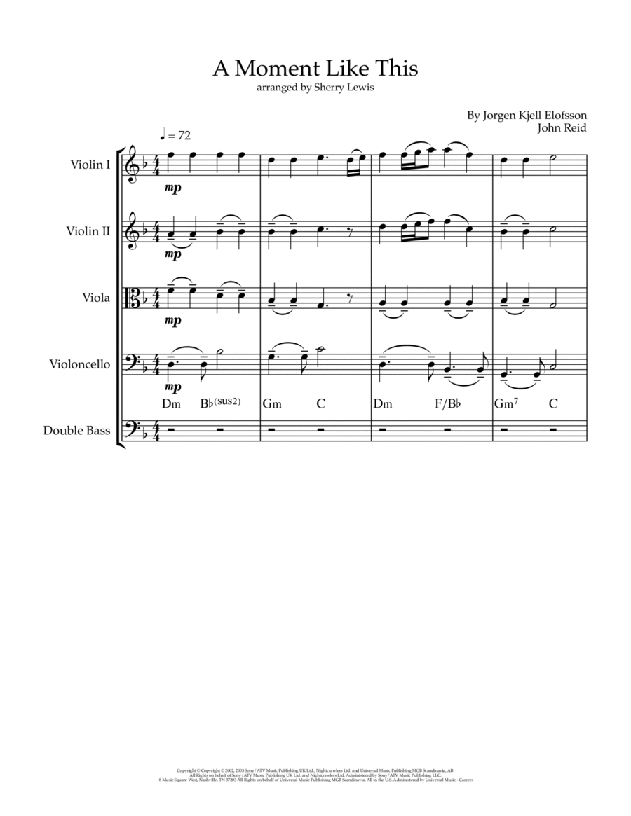 A Moment Like This String Quintet scores gallery preview page 1