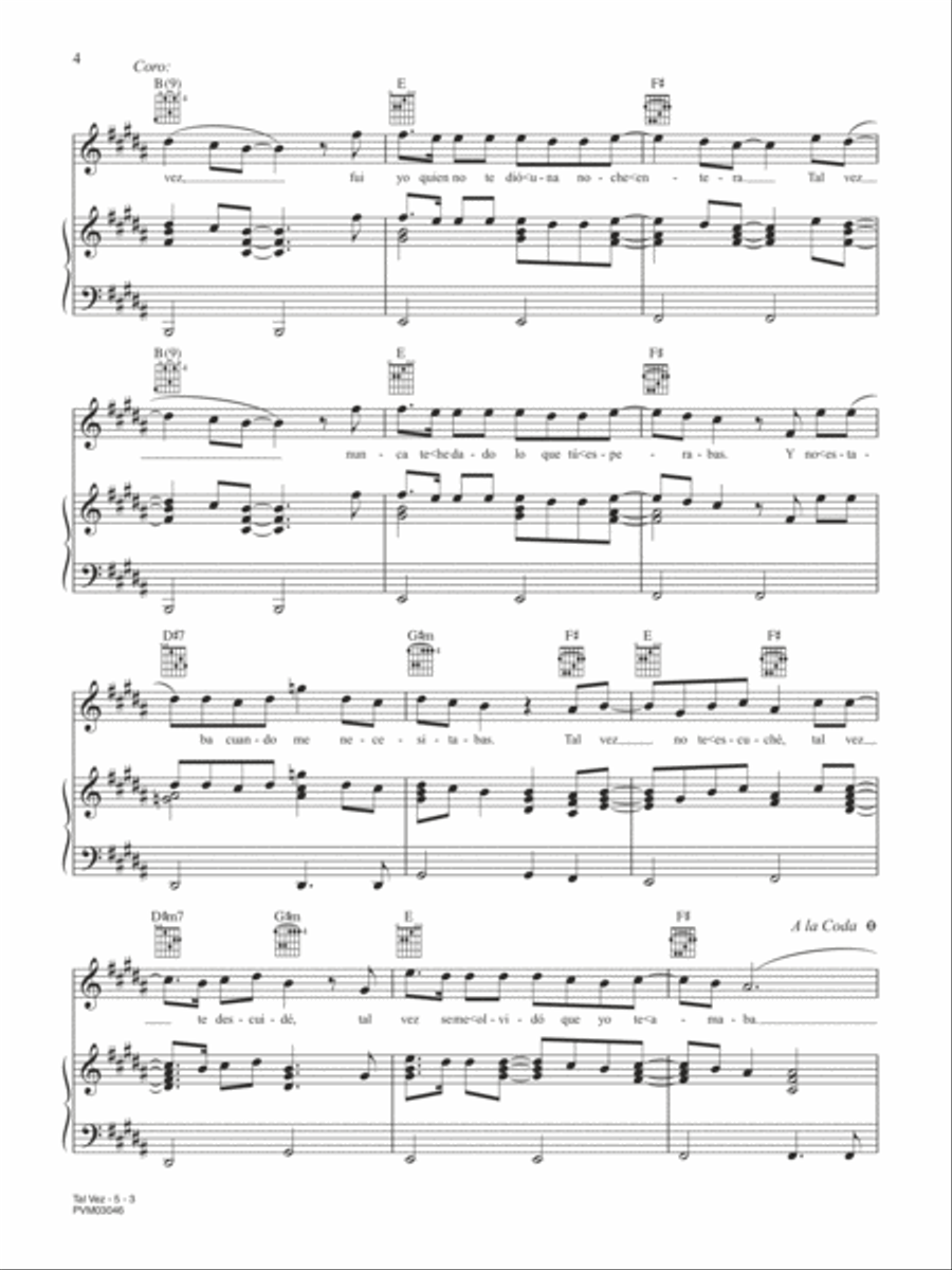 Tal Vez Piano, Vocal, Guitar scores gallery preview page 3
