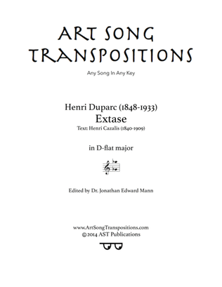 Book cover for DUPARC: Extase (transposed to D-flat major)