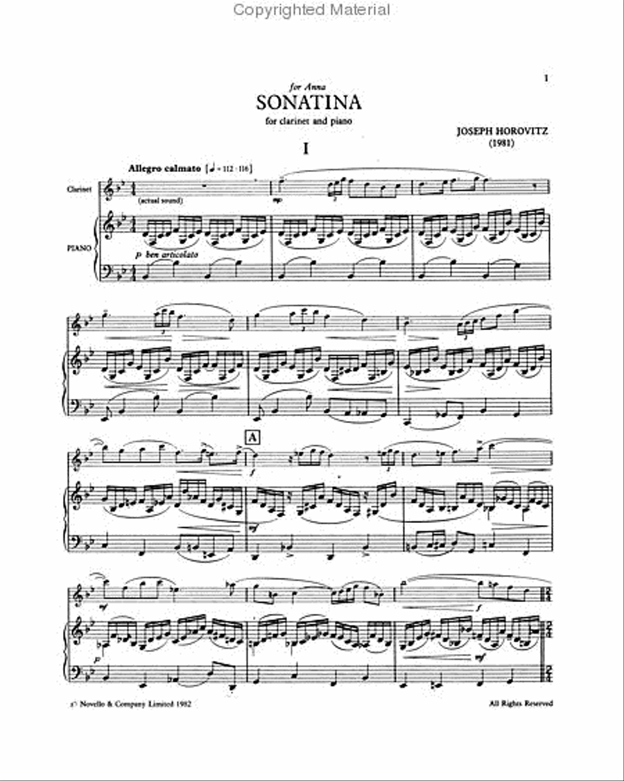 Sonatina for Clarinet and Piano Clarinet Solo scores gallery preview page 2