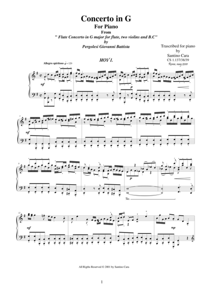 Pergolesi GB - Flute concerto in G - Piano version - 1 Allegro spiritoso image number null