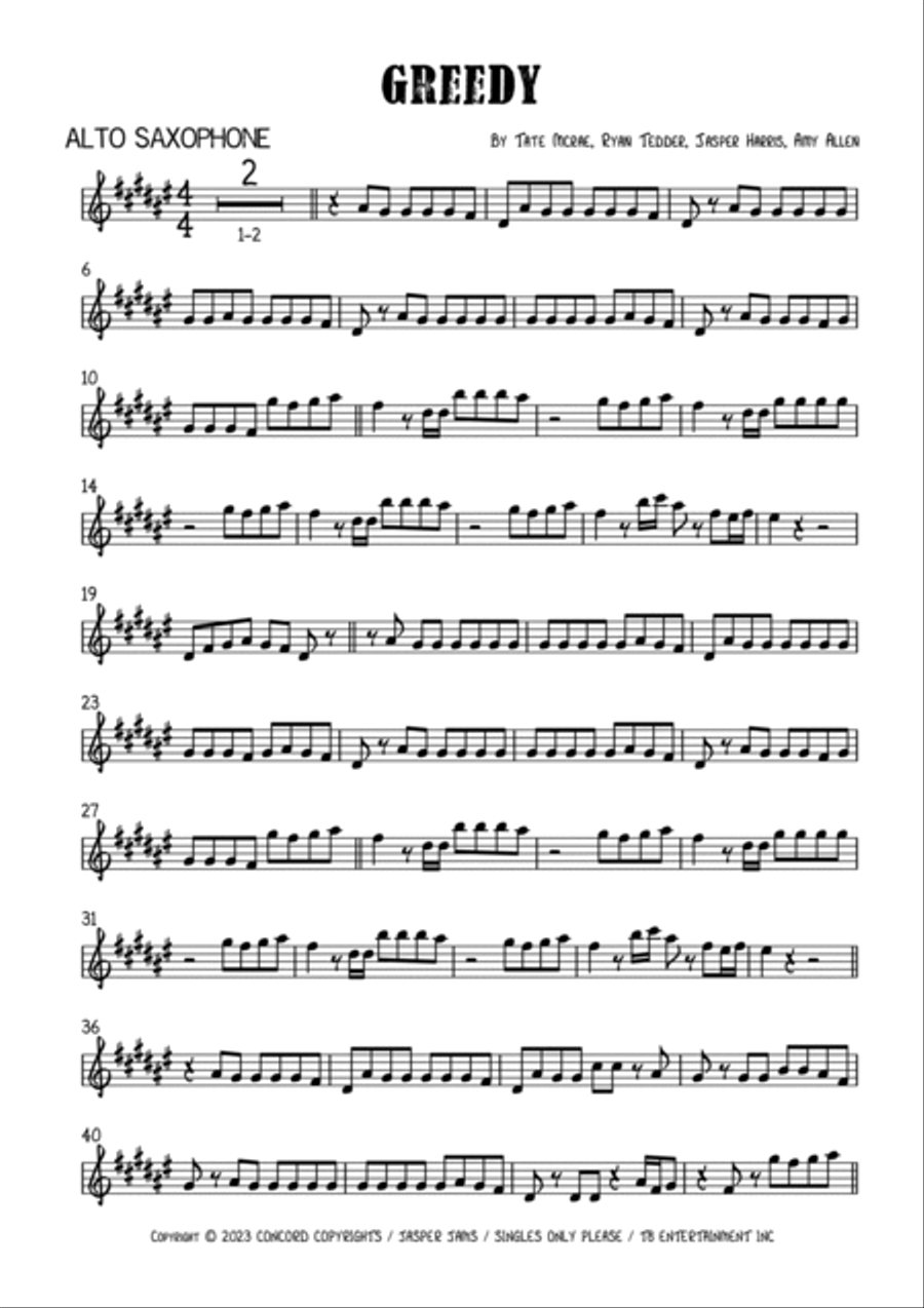Greedy Alto Saxophone scores gallery preview page 2