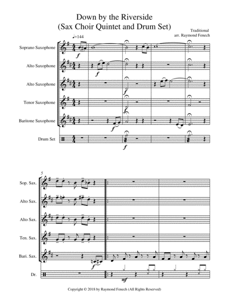 Down by the Riverside - Saxophone Choir Quintet ( Soprano Sax; 2 Alto sax; Tenor Sax; Baritone Sax image number null