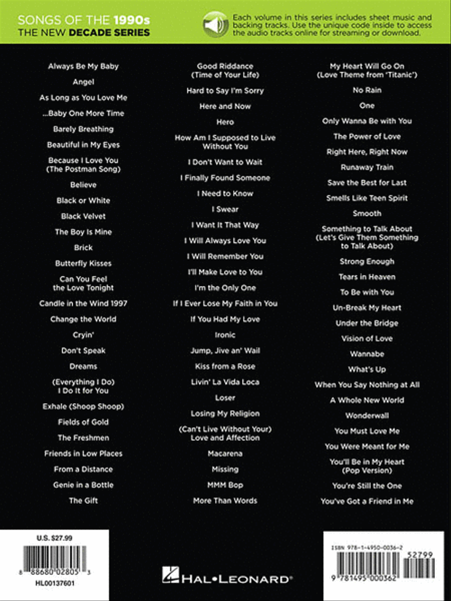 Songs of the 1990s Piano, Vocal, Guitar scores gallery preview page 2