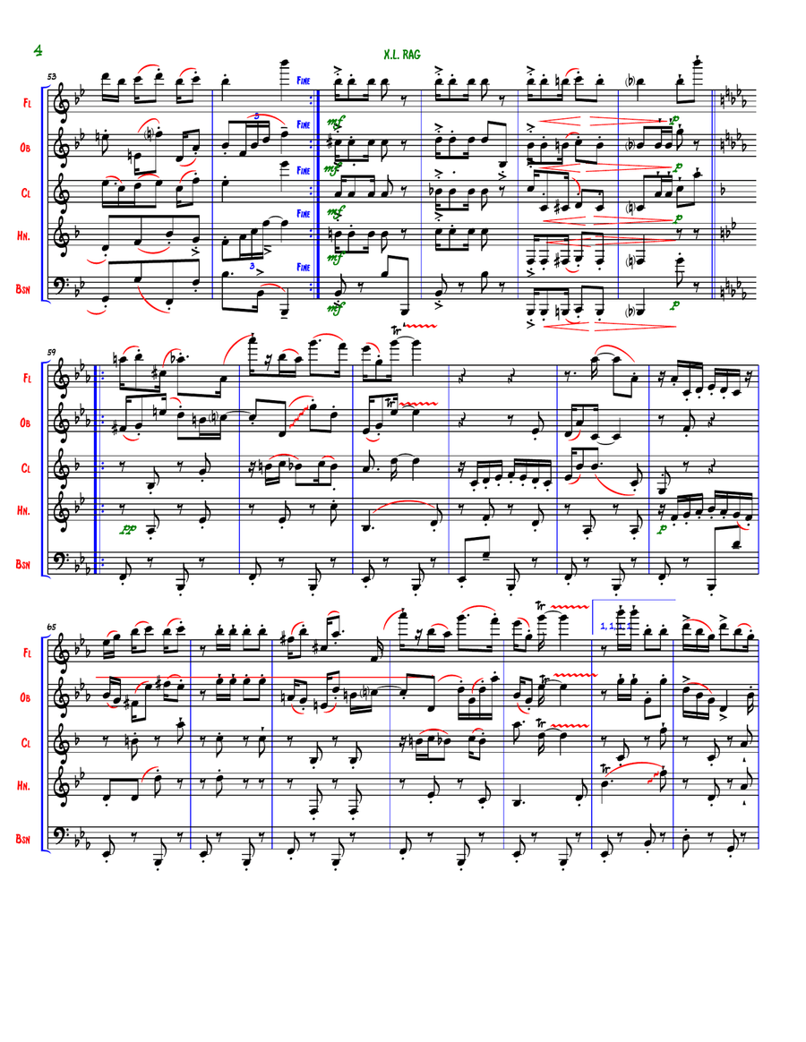X.L. Rag (XL Rag) X.L. Rag (XL Rag) Woodwind Quintet scores gallery preview page 4