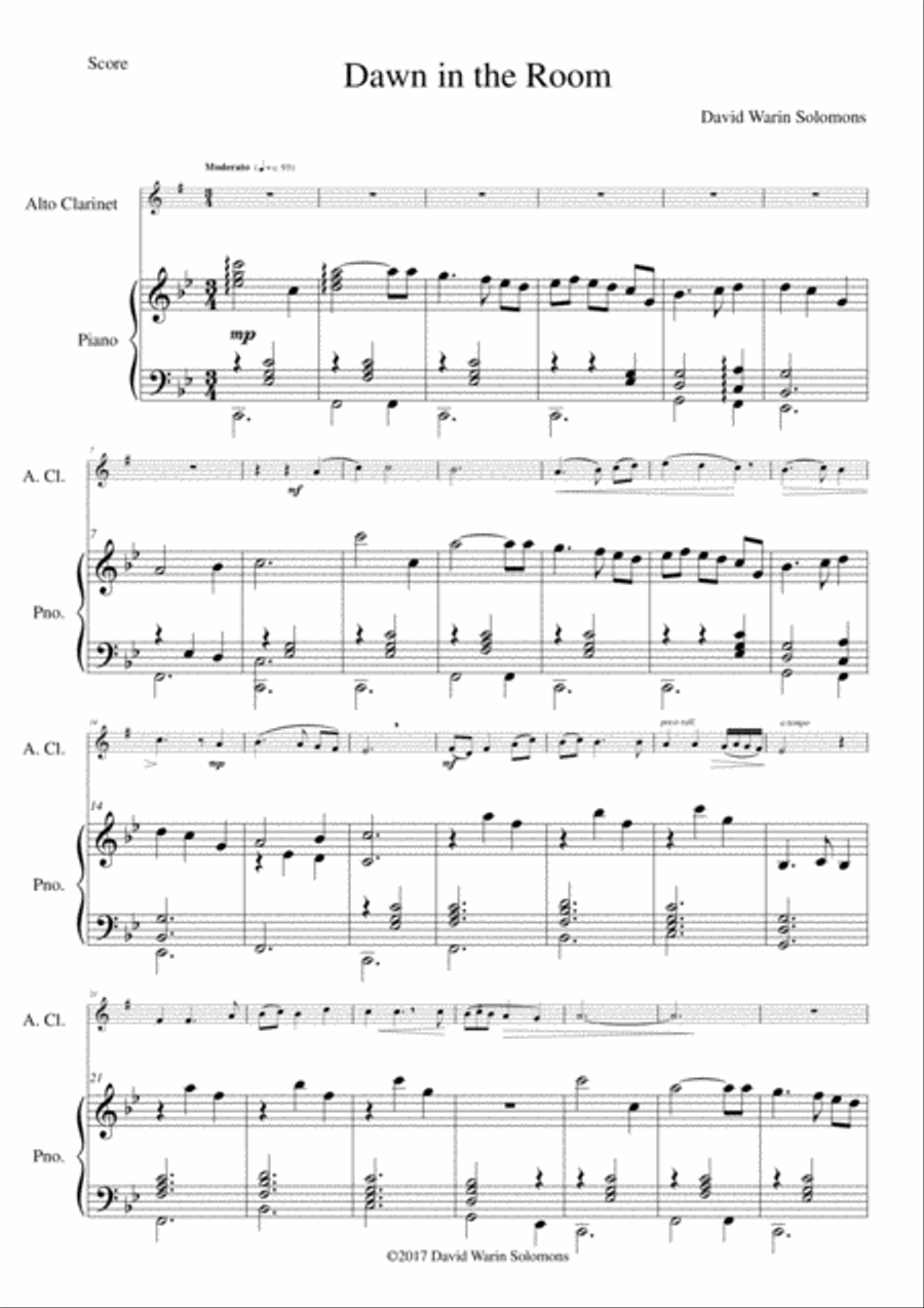 Dawn in the Room for alto clarinet and piano Clarinet scores gallery preview page 1