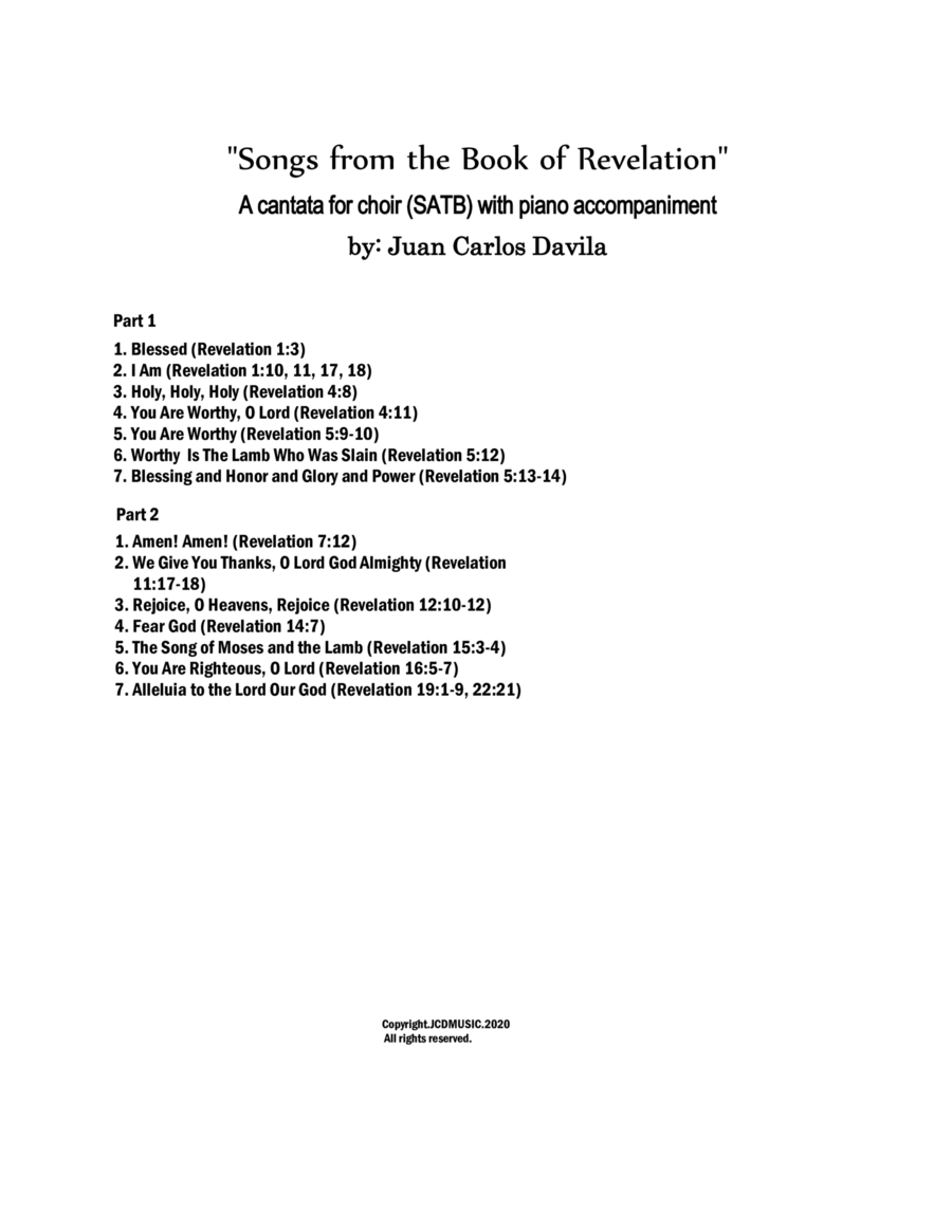 Songs From The Book of Revelation (Cantata for SATB choir and piano accompaniment) 4-Part scores gallery preview page 1