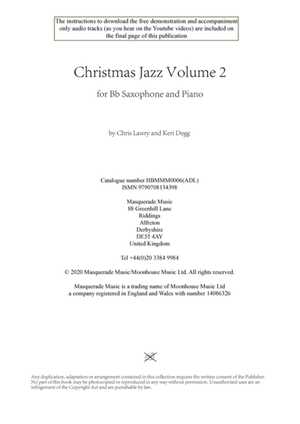 Christmas Jazz Volume 2 - Bb saxophone; Five Christmas/Holiday pieces in Jazz Styles. image number null