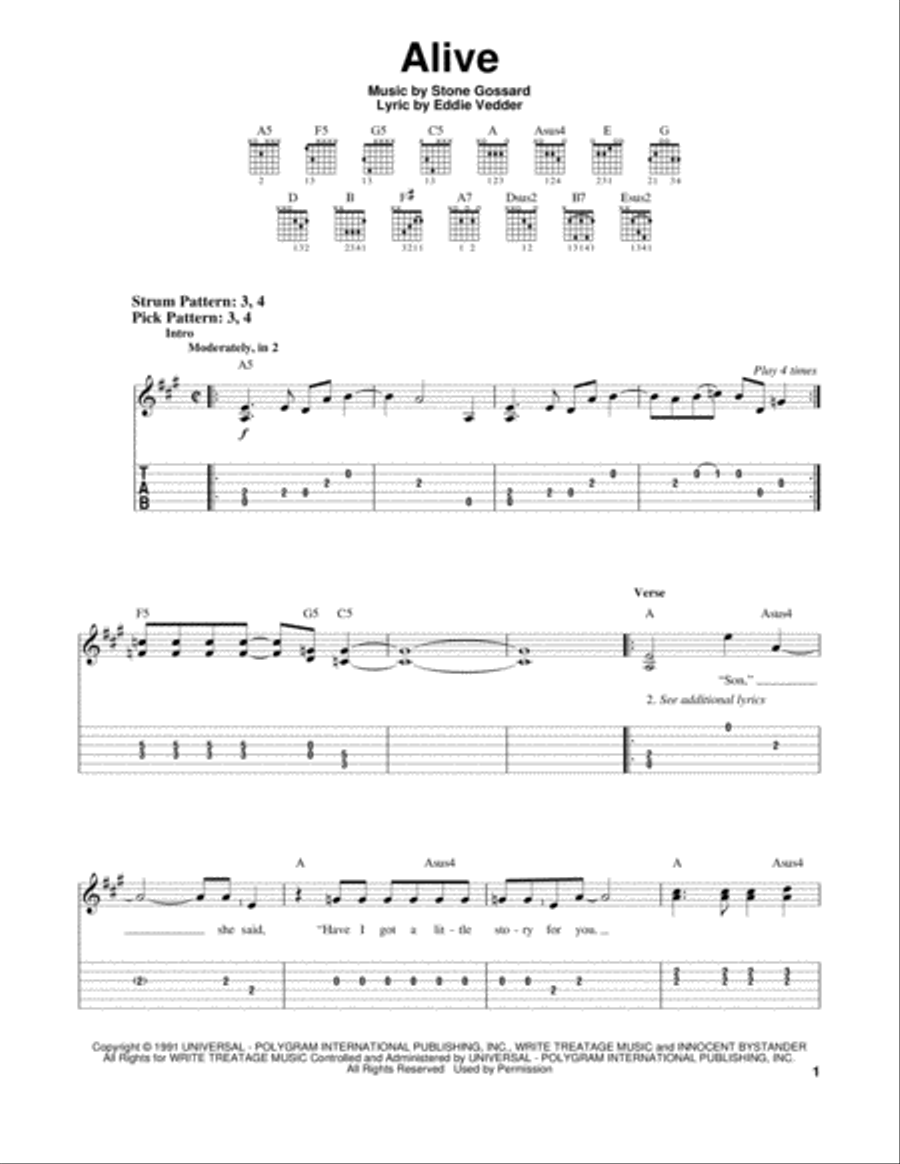 Alive Acoustic Guitar scores gallery preview page 1