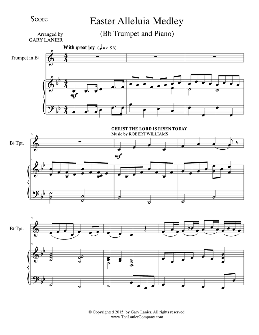 EASTER ALLELUIA MEDLEY (Duet - Bb Trumpet/Piano) Score and Trumpet Part Trumpet Duet scores gallery preview page 1