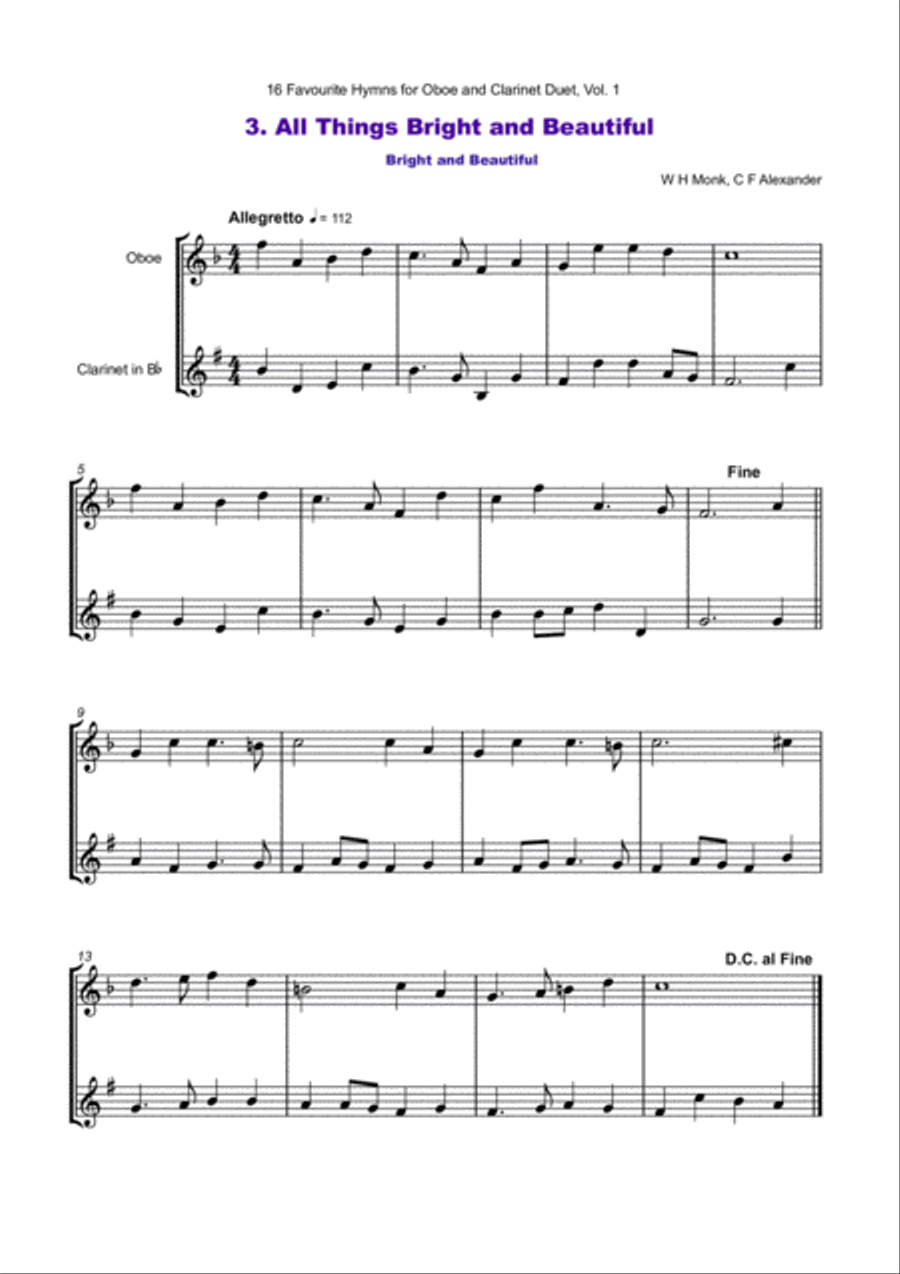 16 Favourite Hymns Vol.1 for Oboe and Clarinet Duet Woodwind Duet scores gallery preview page 4