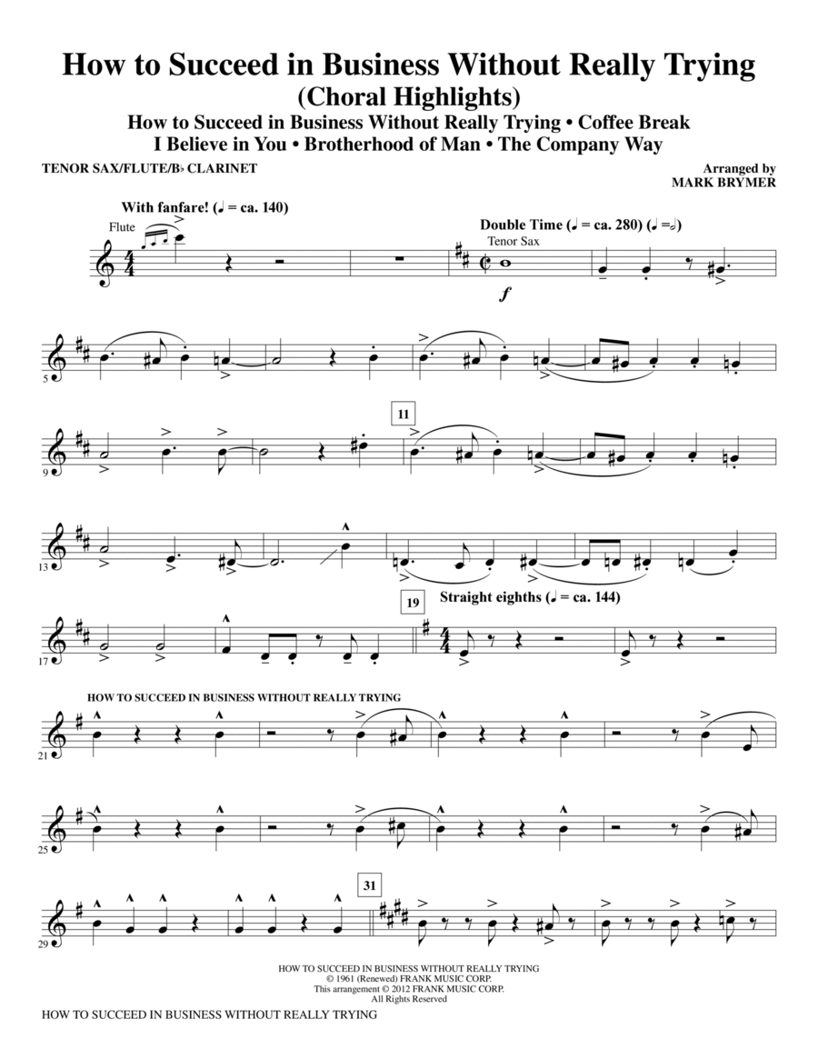 How to Succeed In Business Without Really Trying (Medley) - Tenor Saxophone Choir scores gallery preview page 1