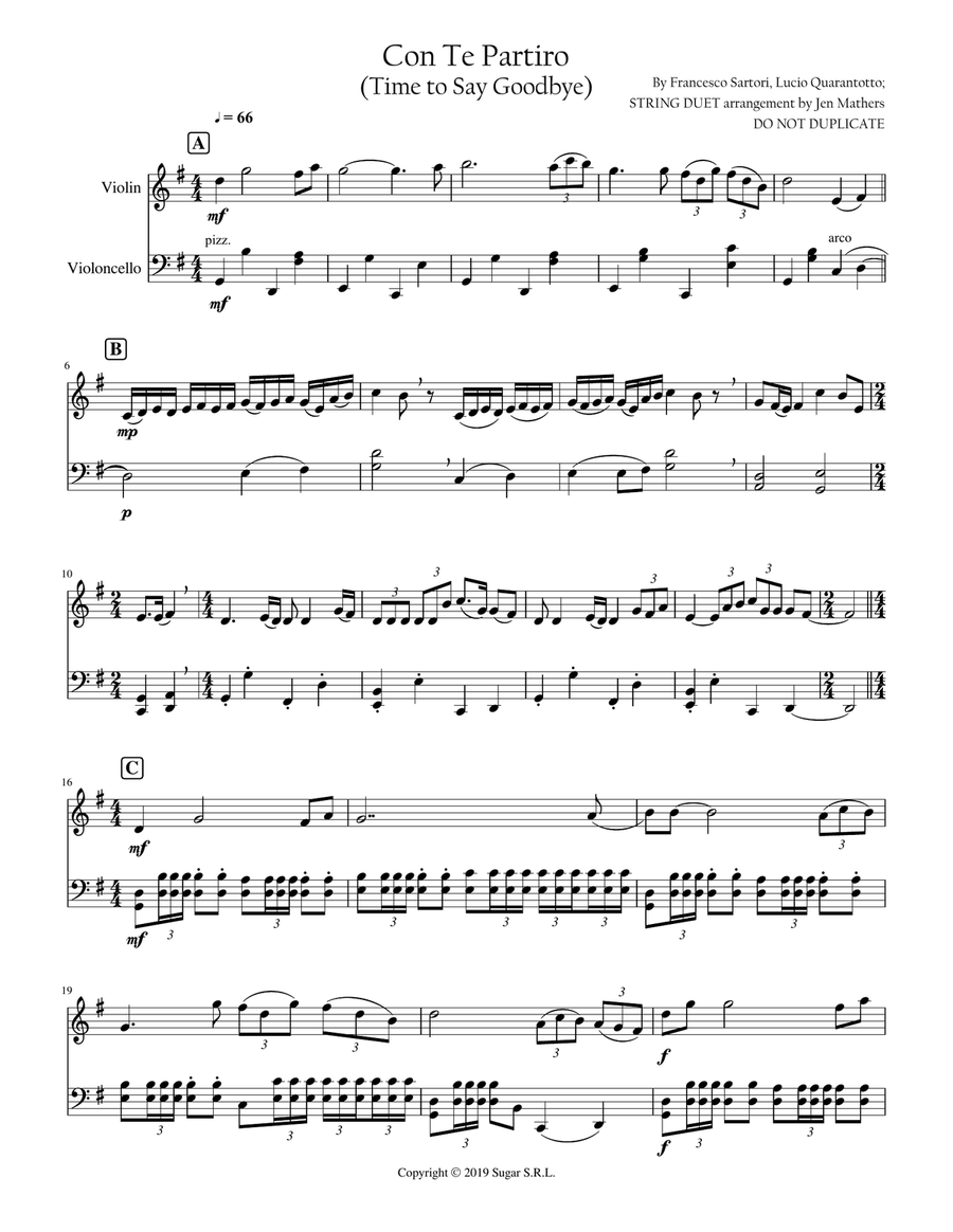 Con Te Partiro (time To Say Goodbye) String Duet scores gallery preview page 3