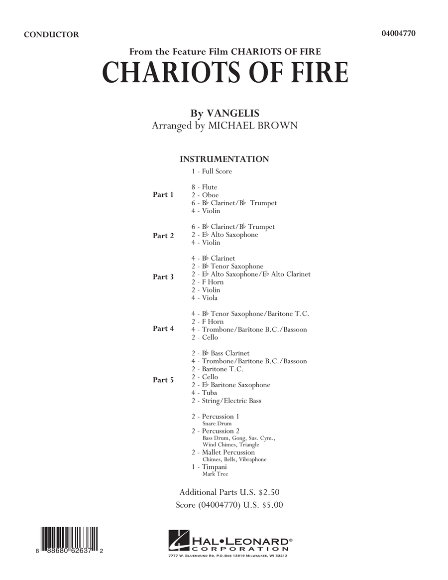 Chariots of Fire - Conductor Score (Full Score) Concert Band scores gallery preview page 1