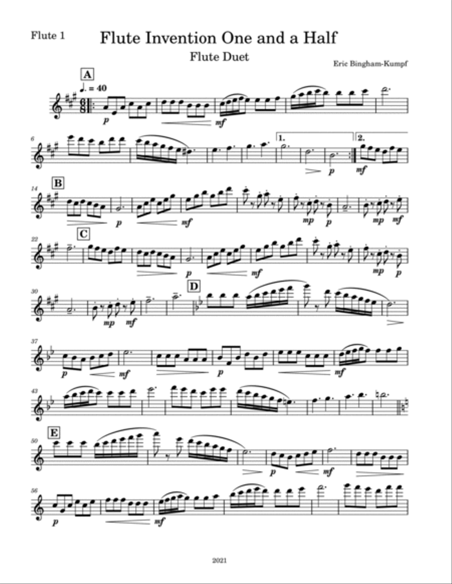 Flute Invention One and a Half Flute Duet scores gallery preview page 3