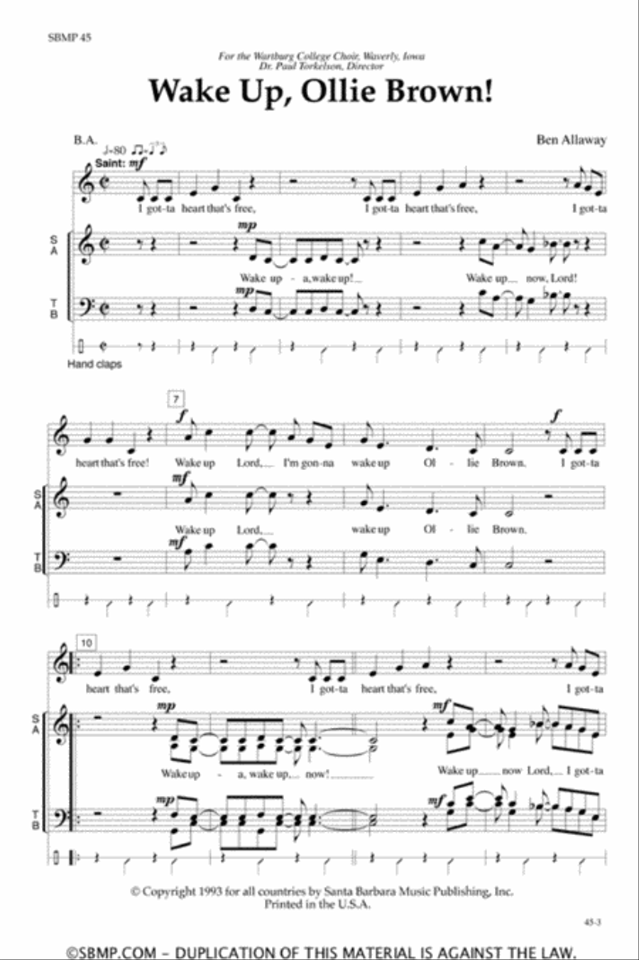 Wake Up, Ollie Brown! - SATB Octavo 4-Part scores gallery preview page 2