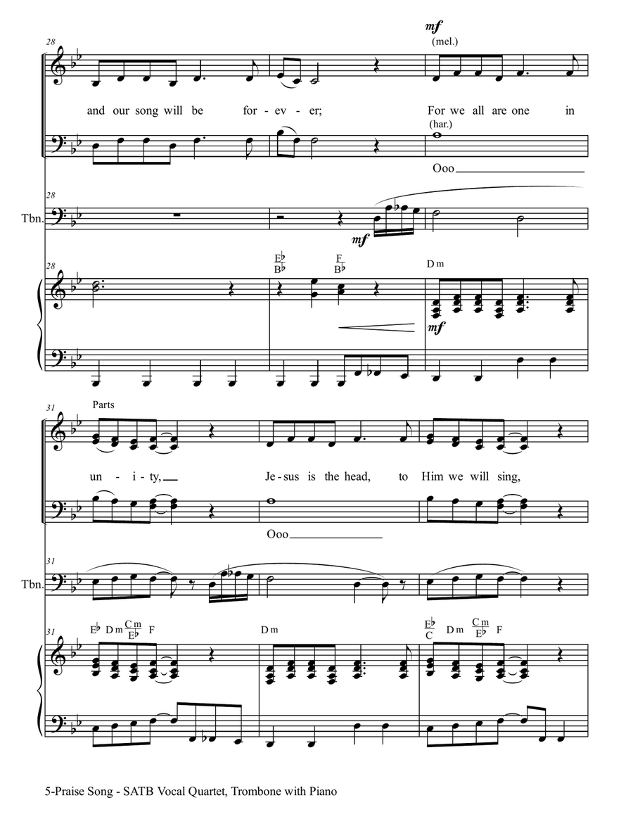 PRAISE SONG (SATB Vocal Quartet with Trombone & Piano) 4-Part scores gallery preview page 6