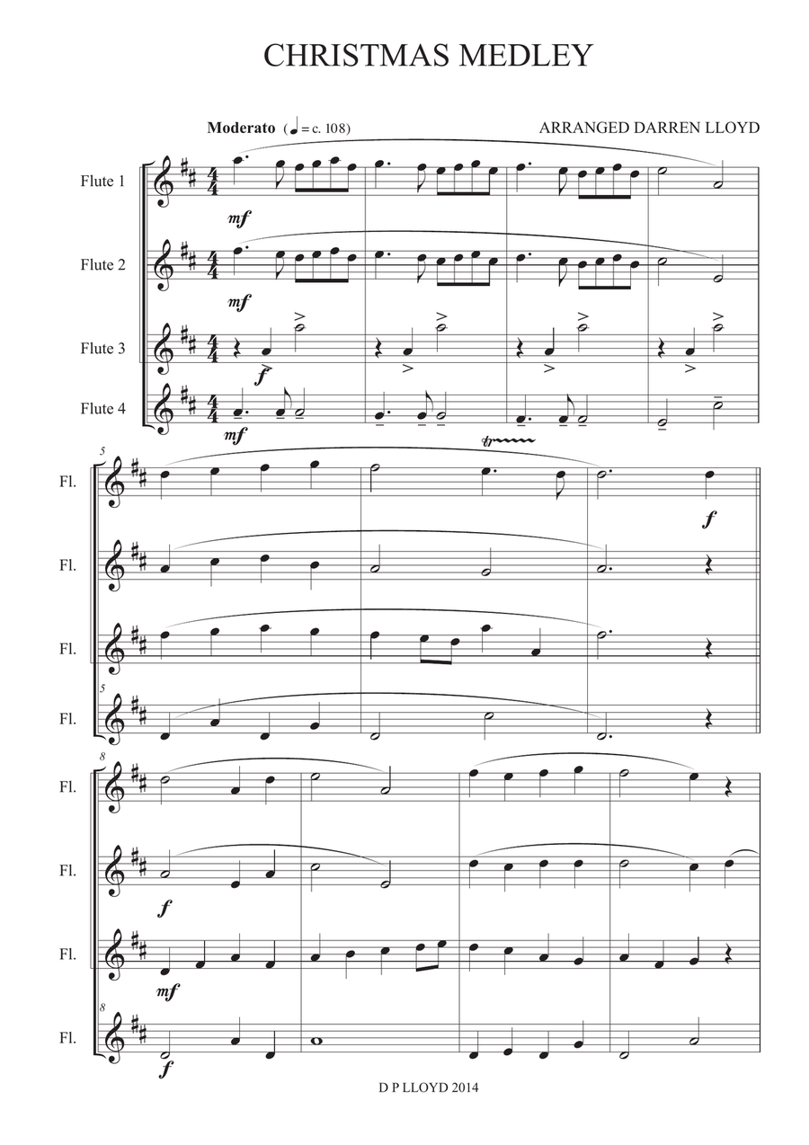 Christmas medley - Flute quartet Flute Quartet scores gallery preview page 1