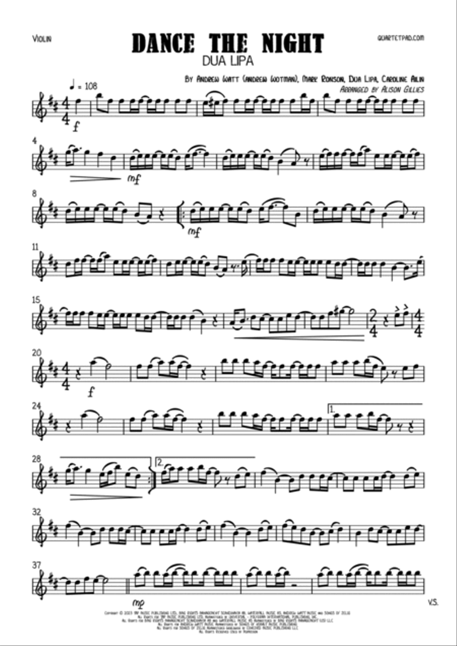 Dance The Night String Duet scores gallery preview page 4