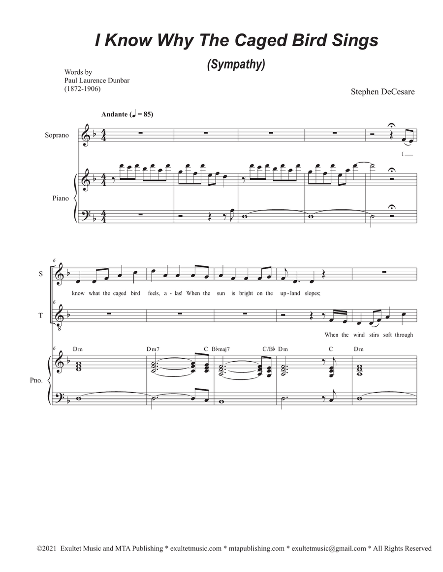 Book cover for I Know Why The Caged Bird Sings (Sympathy) (Duet for Soprano and Tenor solo)