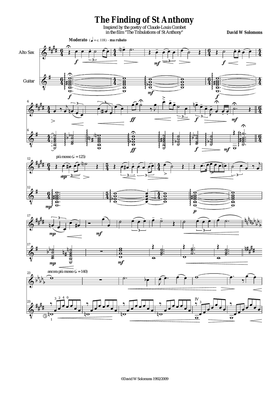 The finding of St Anthony for saxophone and guitar Alto Saxophone scores gallery preview page 1