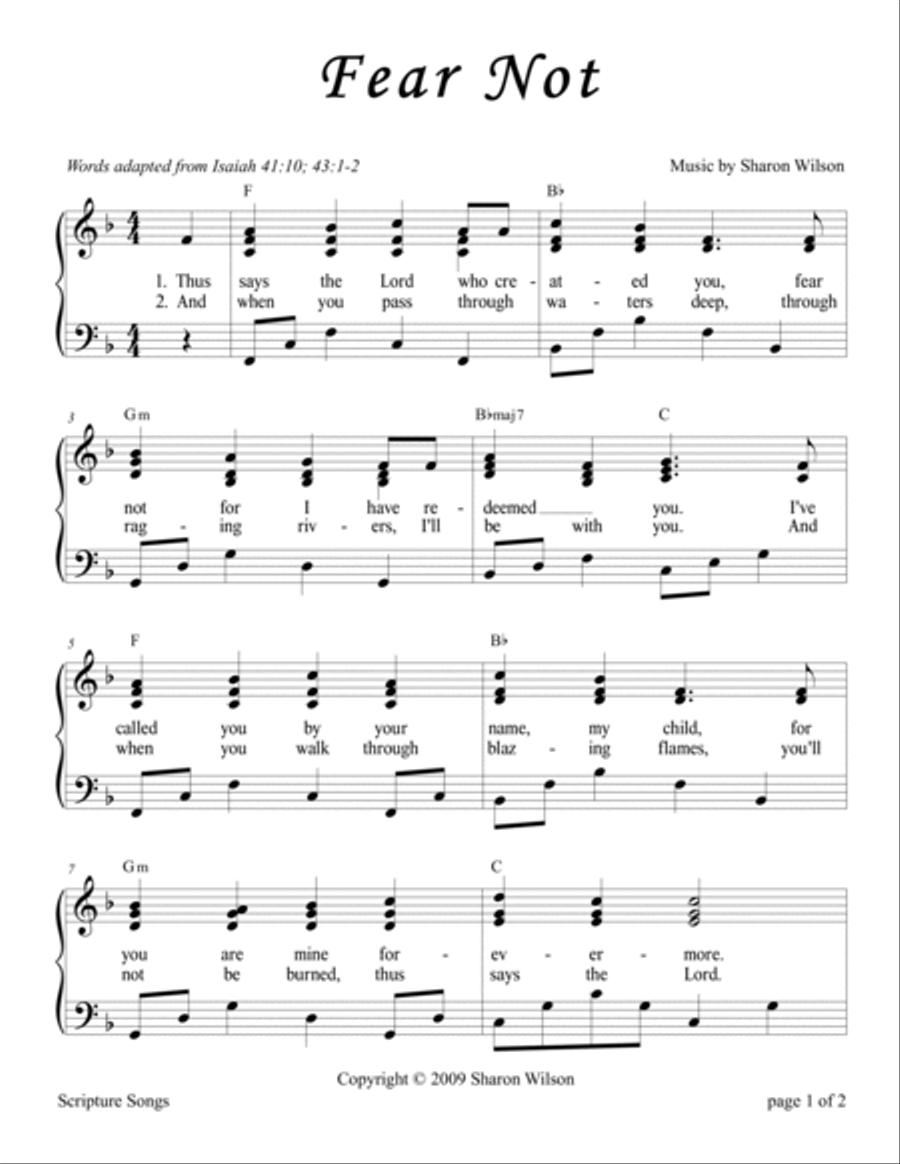 Fear Not (Isaiah 41:10 and 43:1-2) Piano, Vocal, Guitar scores gallery preview page 2