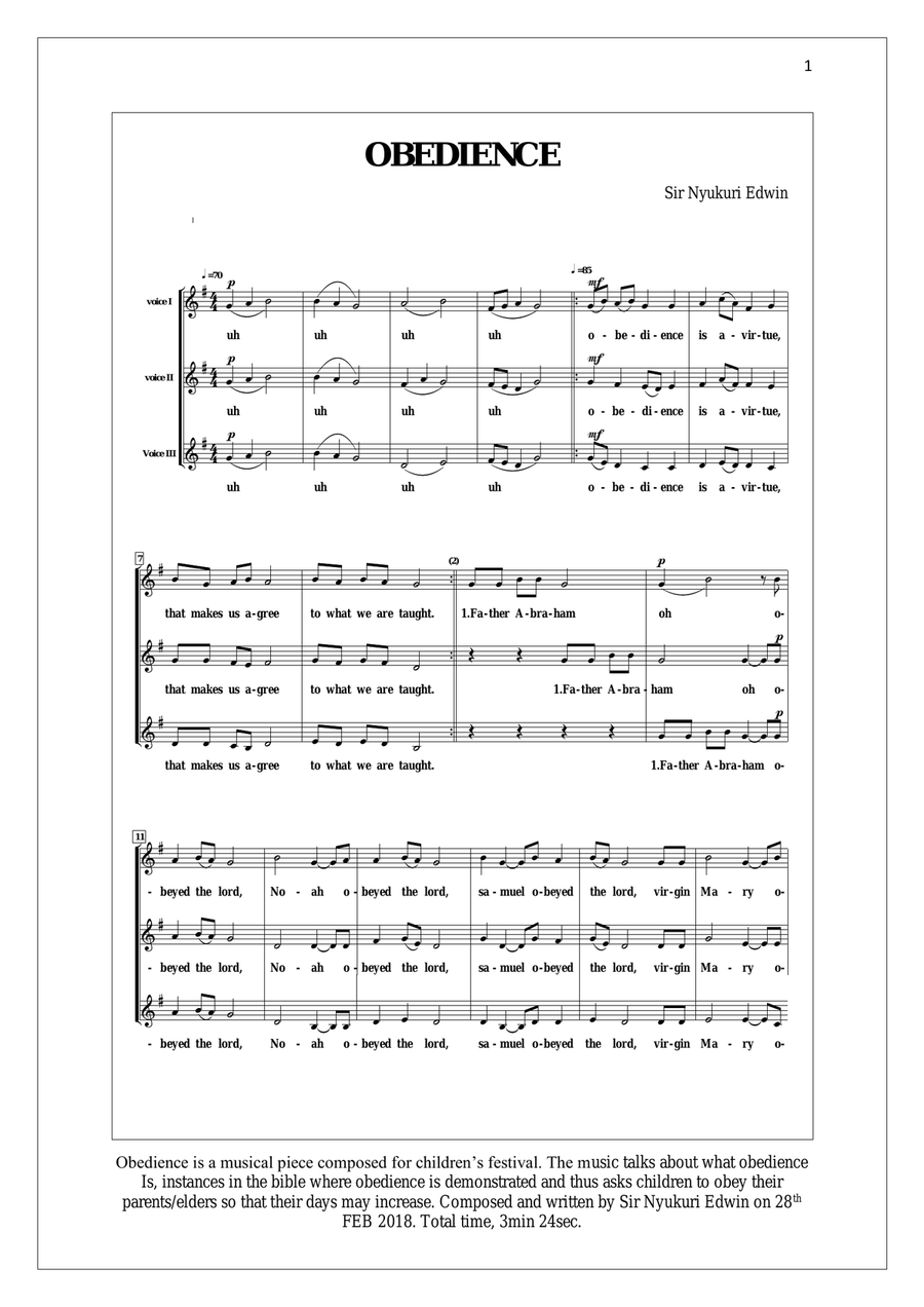 OBEDIENCE IS A VIRTUE Small Ensemble scores gallery preview page 1