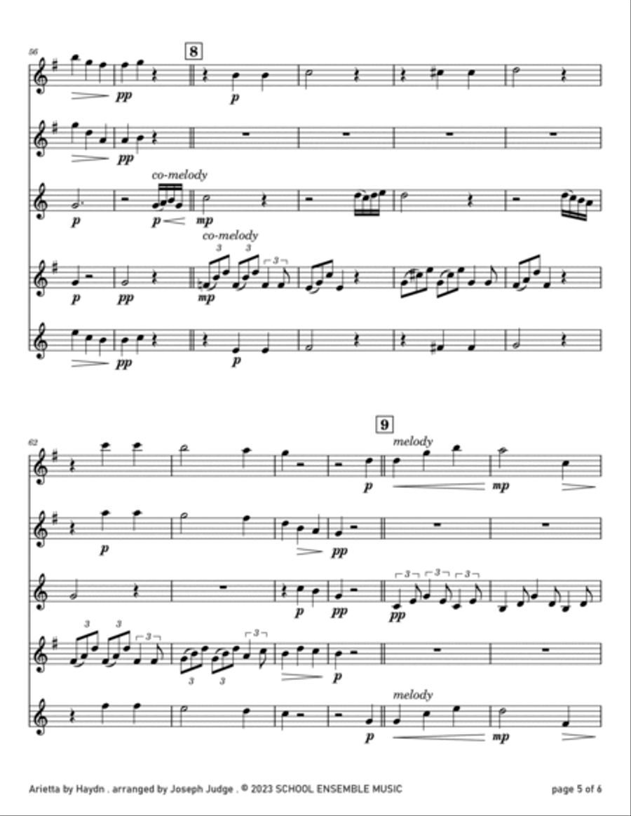 Arietta by Haydn for Saxophone Quartet in Schools Saxophone Quartet scores gallery preview page 5