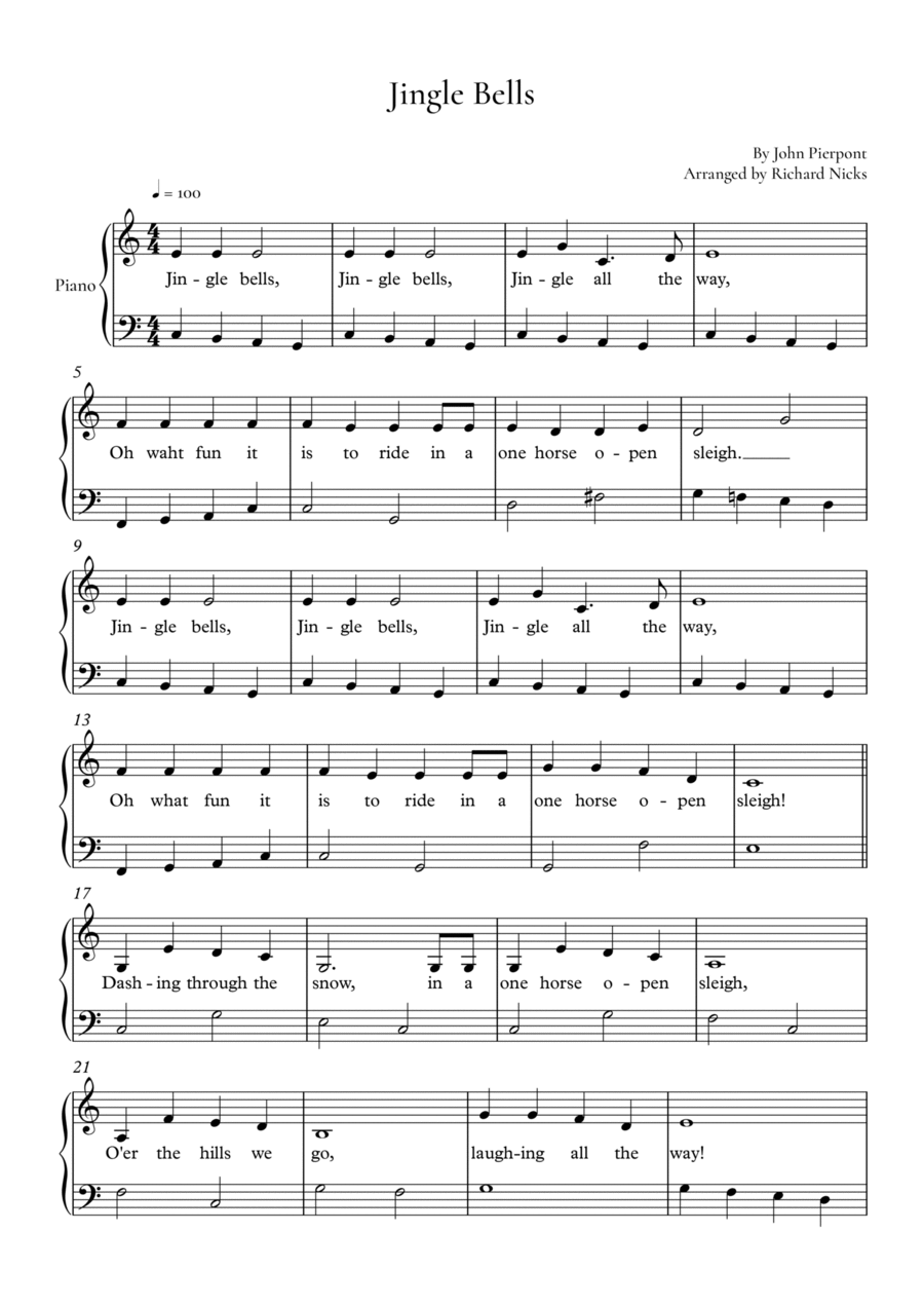 Jingle Bells Easy Piano scores gallery preview page 1