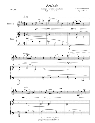 Scriabin: Prelude Op. 11 No. 2 for Tenor Sax & Piano
