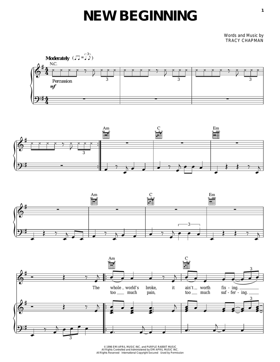 New Beginning New Beginning Piano, Vocal, Guitar scores gallery preview page 1