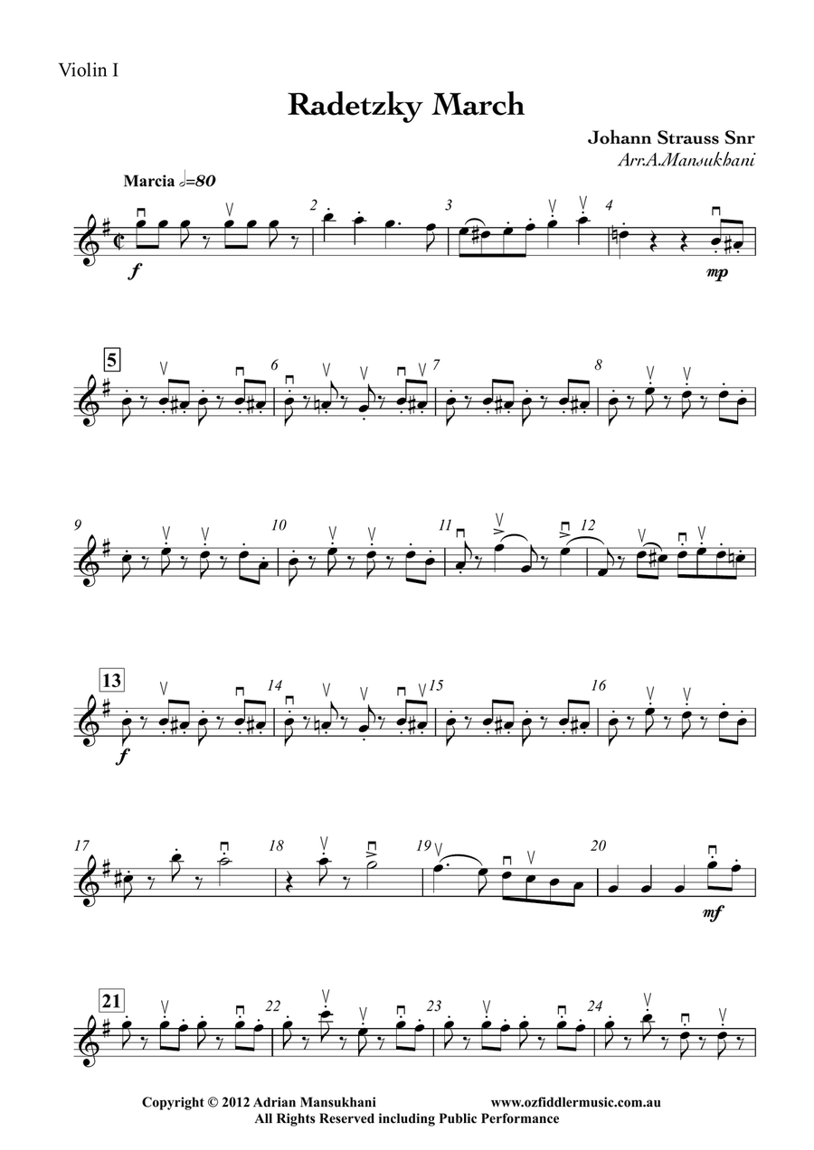 Radetzky March, by Johann Strauss Snr., arranged for Violin Trio by Adrian Mansukhani String Trio scores gallery preview page 4