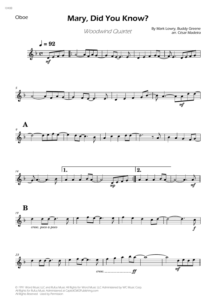 Mary, Did You Know? Woodwind Quartet scores gallery preview page 3
