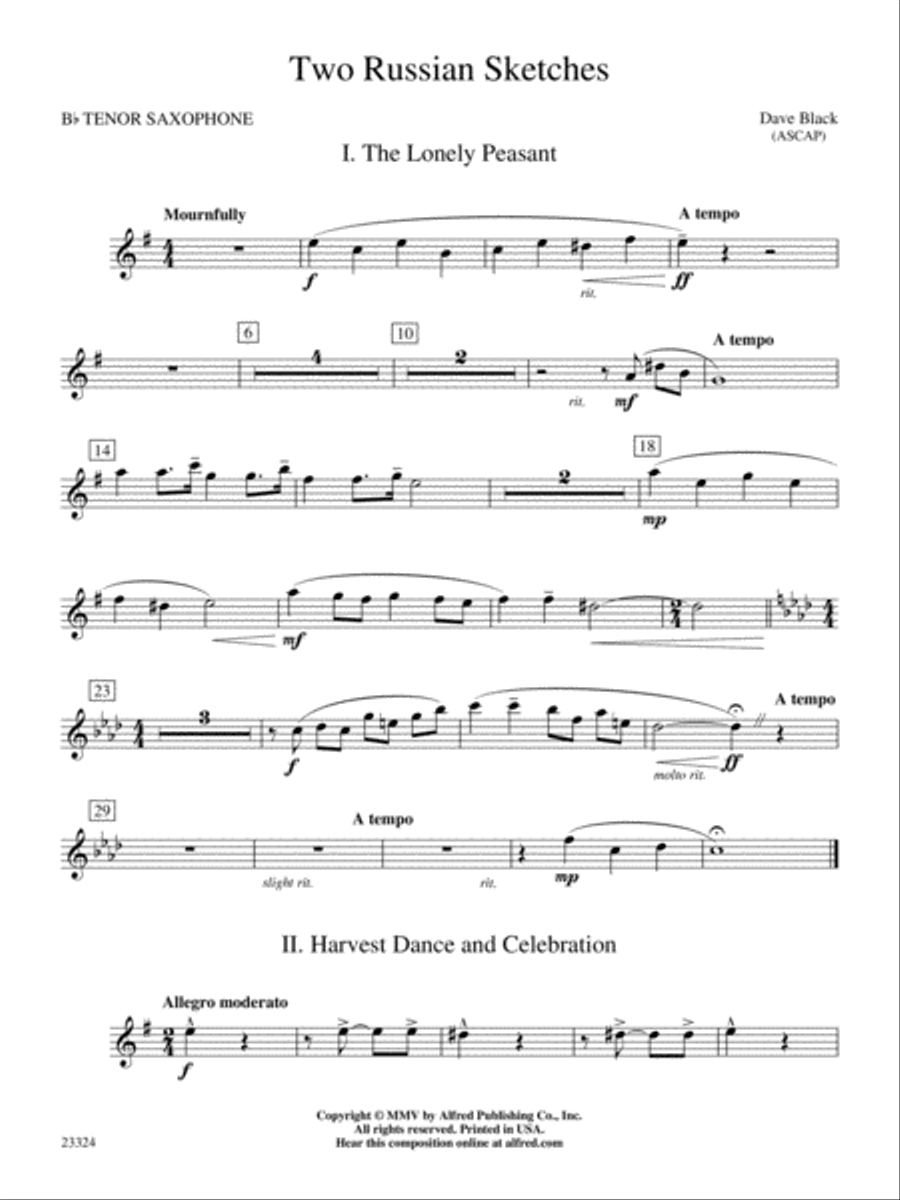 Two Russian Sketches: B-flat Tenor Saxophone Concert Band scores gallery preview page 1