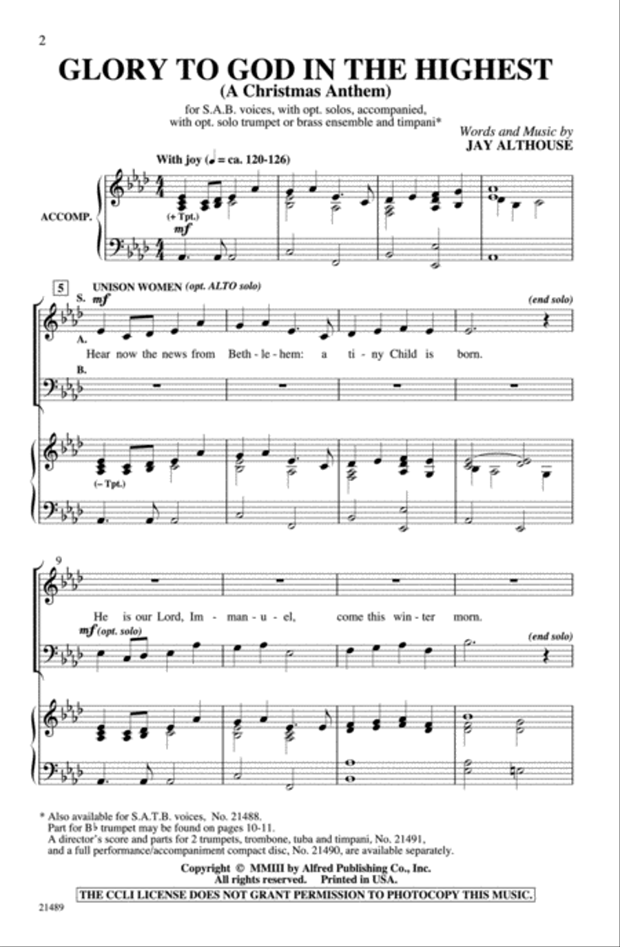 Glory to God in the Highest 3-Part scores gallery preview page 2