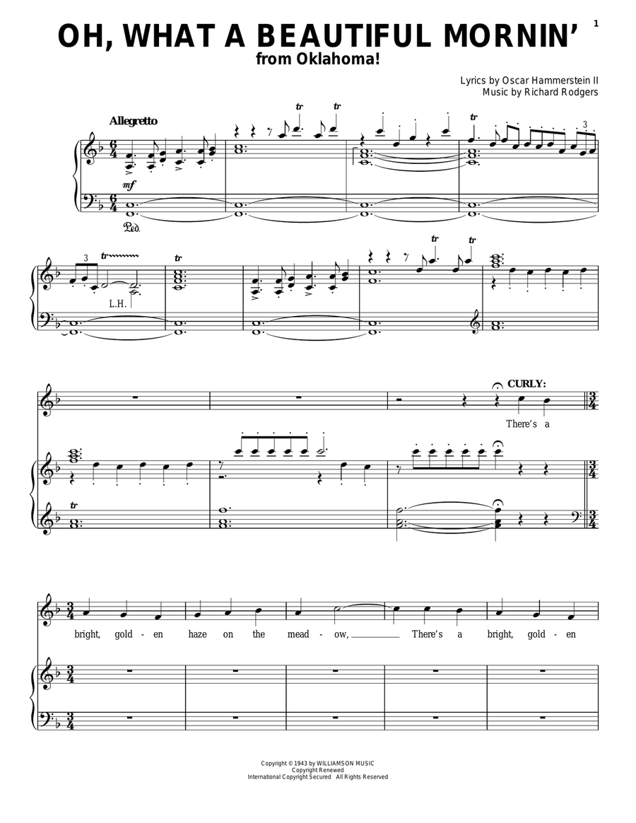 Oh, What A Beautiful Mornin' (from Oklahoma!) Piano, Vocal scores gallery preview page 1