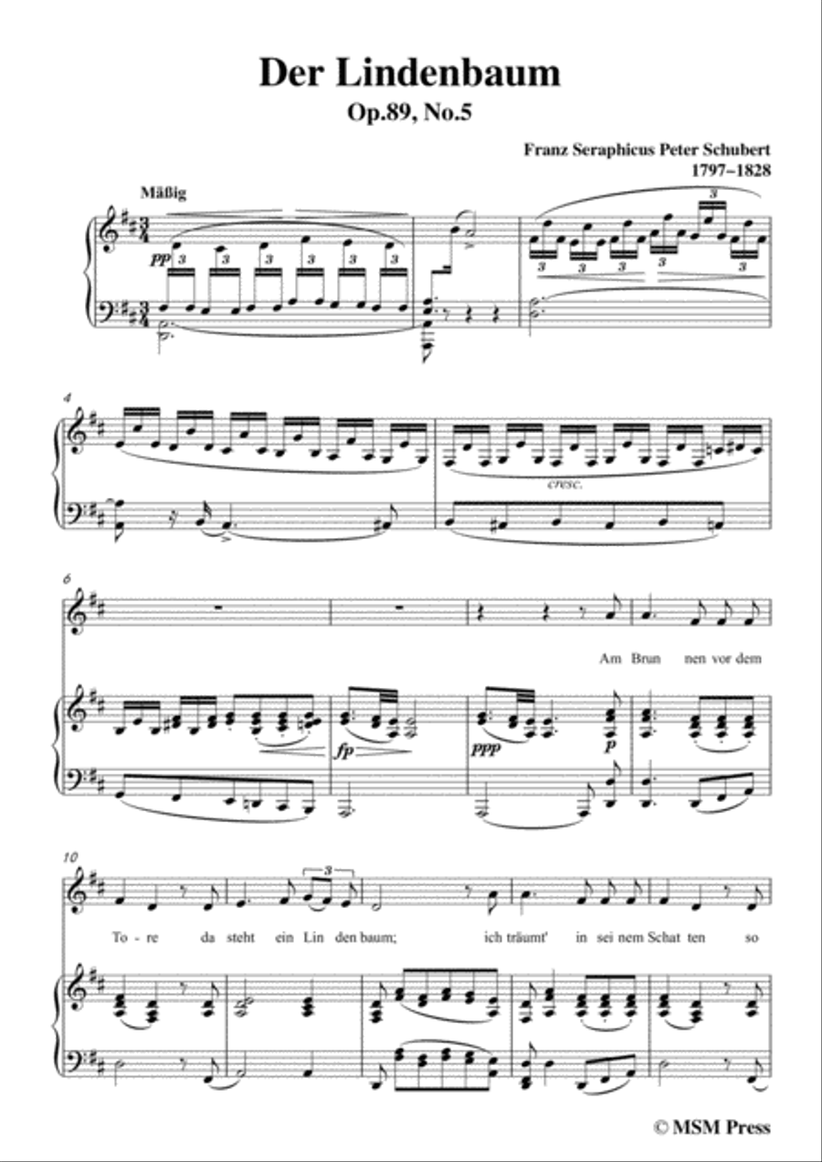 Schubert-Der Lindenbaum,Op.89,No.5,in D Major,for Voice and Piano Voice Solo scores gallery preview page 3