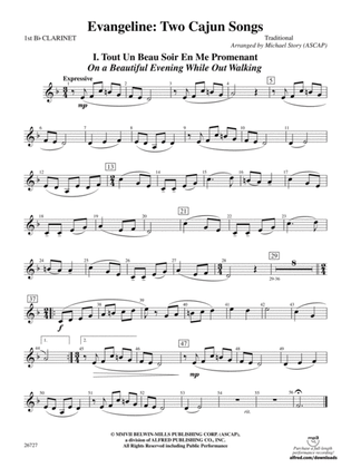 Evangeline: Two Cajun Songs: 1st B-flat Clarinet