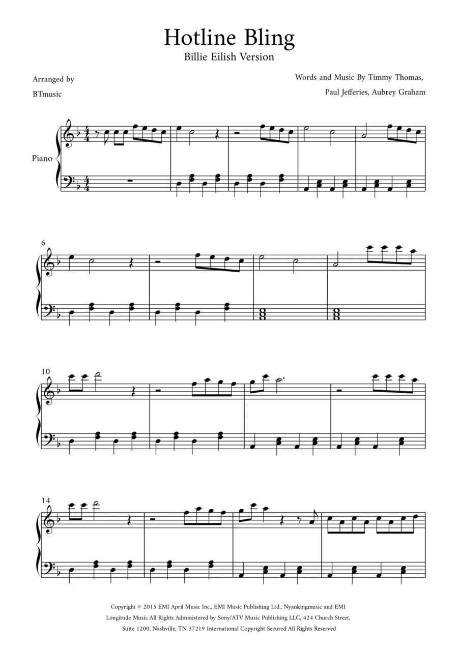 Hotline Bling Easy Piano scores gallery preview page 1