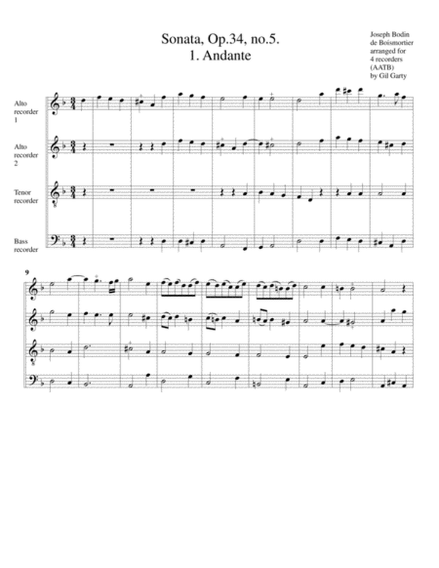 Sonata, Op.34,no.5 (arrangement for 4 recorders)