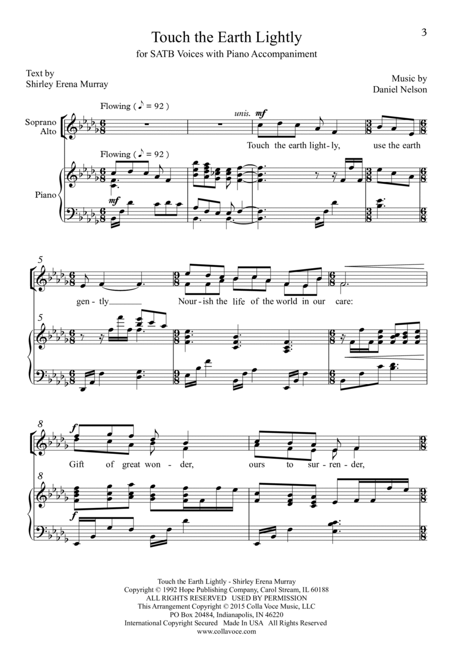 Touch the Earth Lightly 4-Part scores gallery preview page 1
