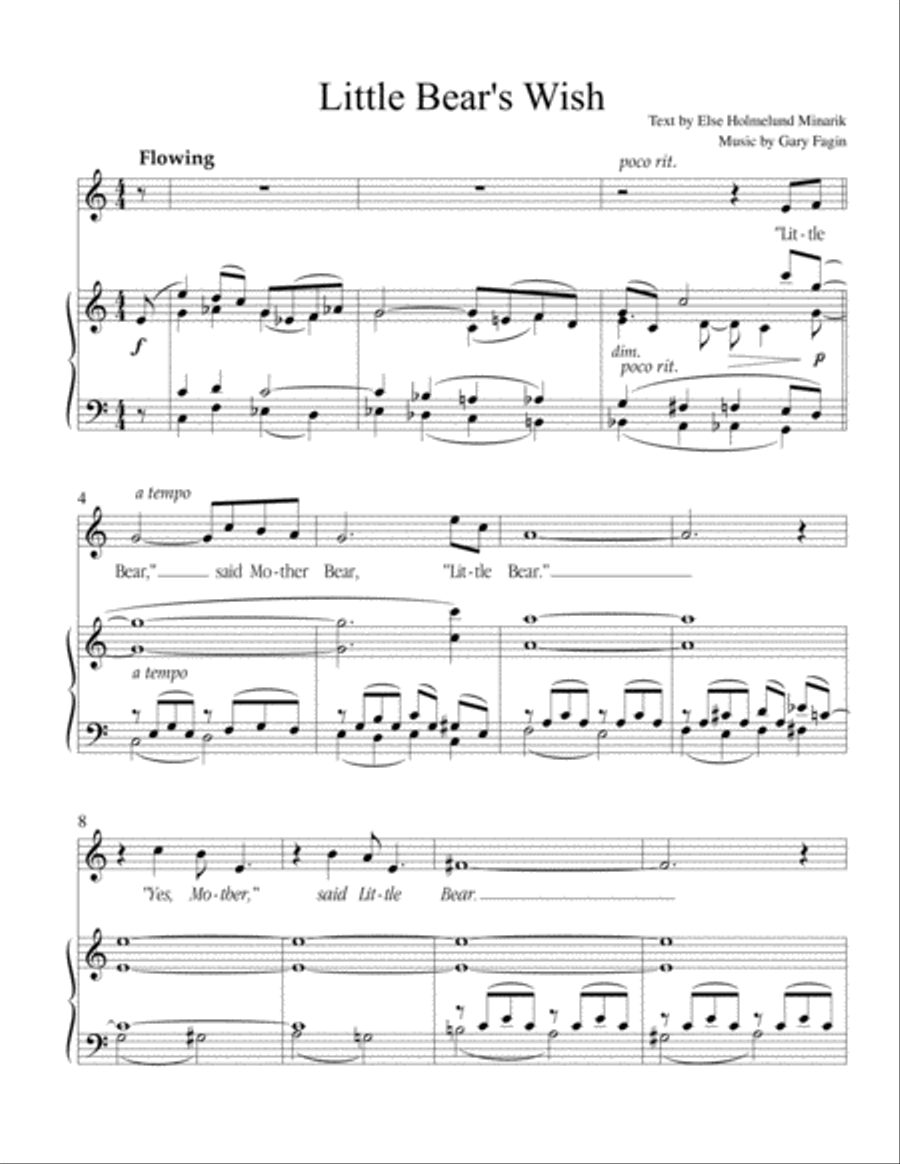 Little Bear's Wish, for voice and piano (or voice and string quartet) Piano, Vocal, Guitar scores gallery preview page 1
