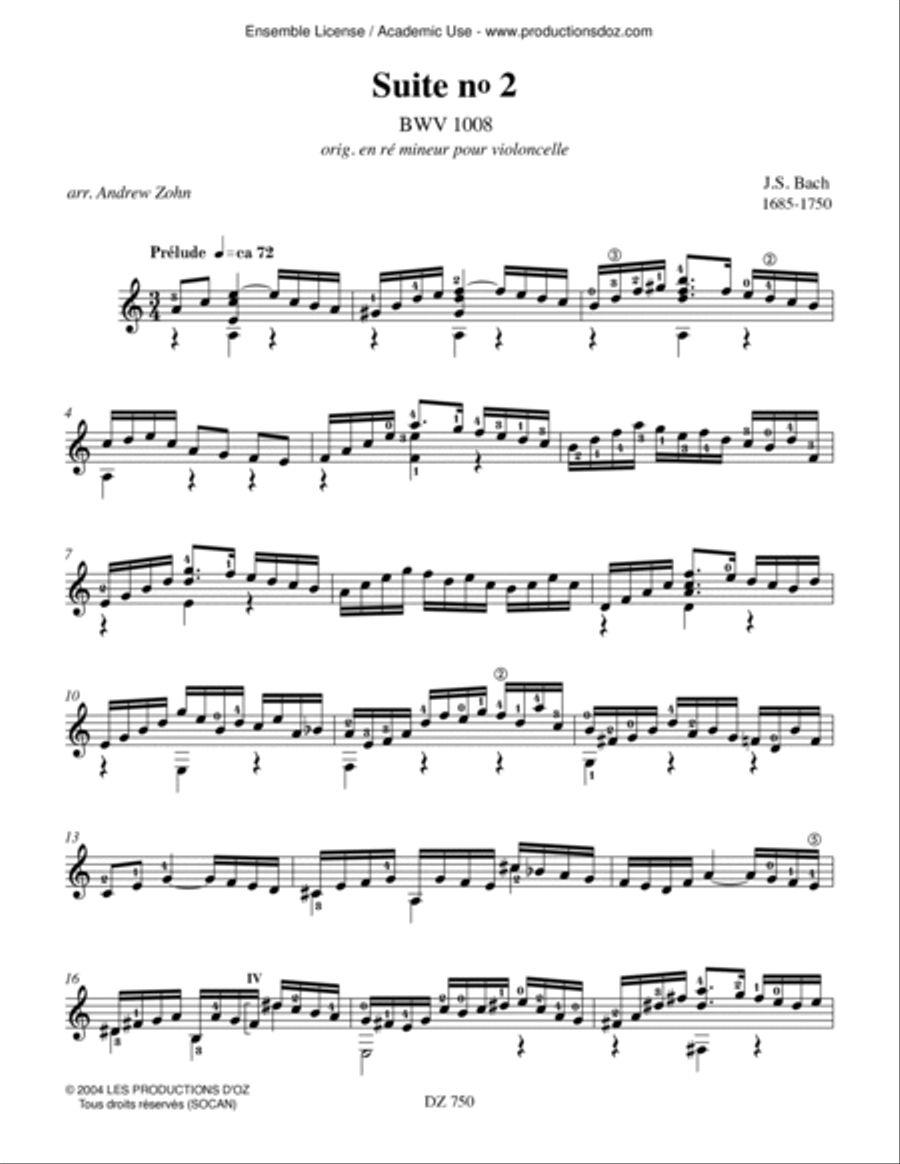 Suite no 2, BWV 1008 Classical Guitar scores gallery preview page 3