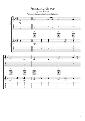 Amazing Grace (Duet Guitar Tablature)