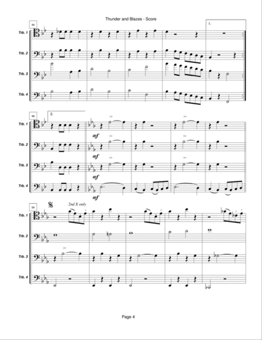 Thunder and Blazes for four trombones Trombone Quartet scores gallery preview page 4