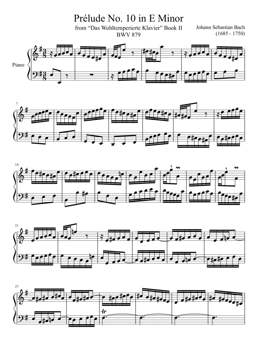 Prelude No. 10 BWV 879 in E Minor Piano Solo scores gallery preview page 1