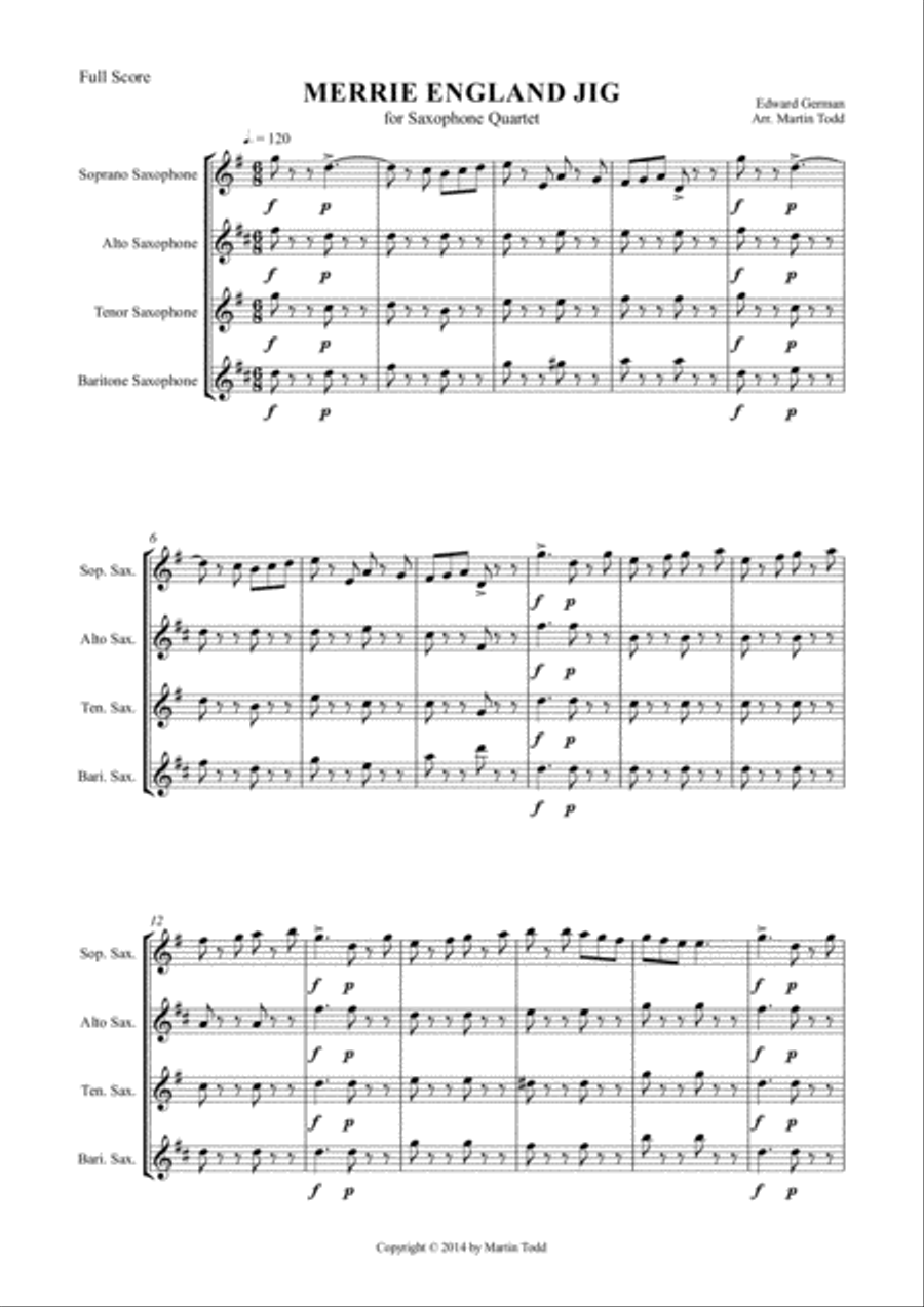 Merrie England Jig for Saxophone Quartet (SATB) Saxophone Quartet scores gallery preview page 2