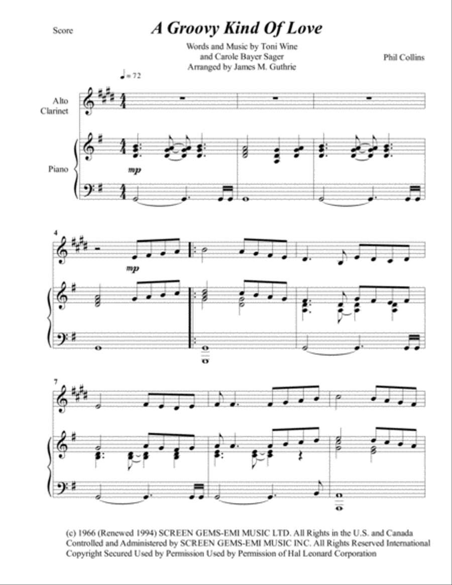 A Groovy Kind Of Love E-Flat Clarinet scores gallery preview page 1