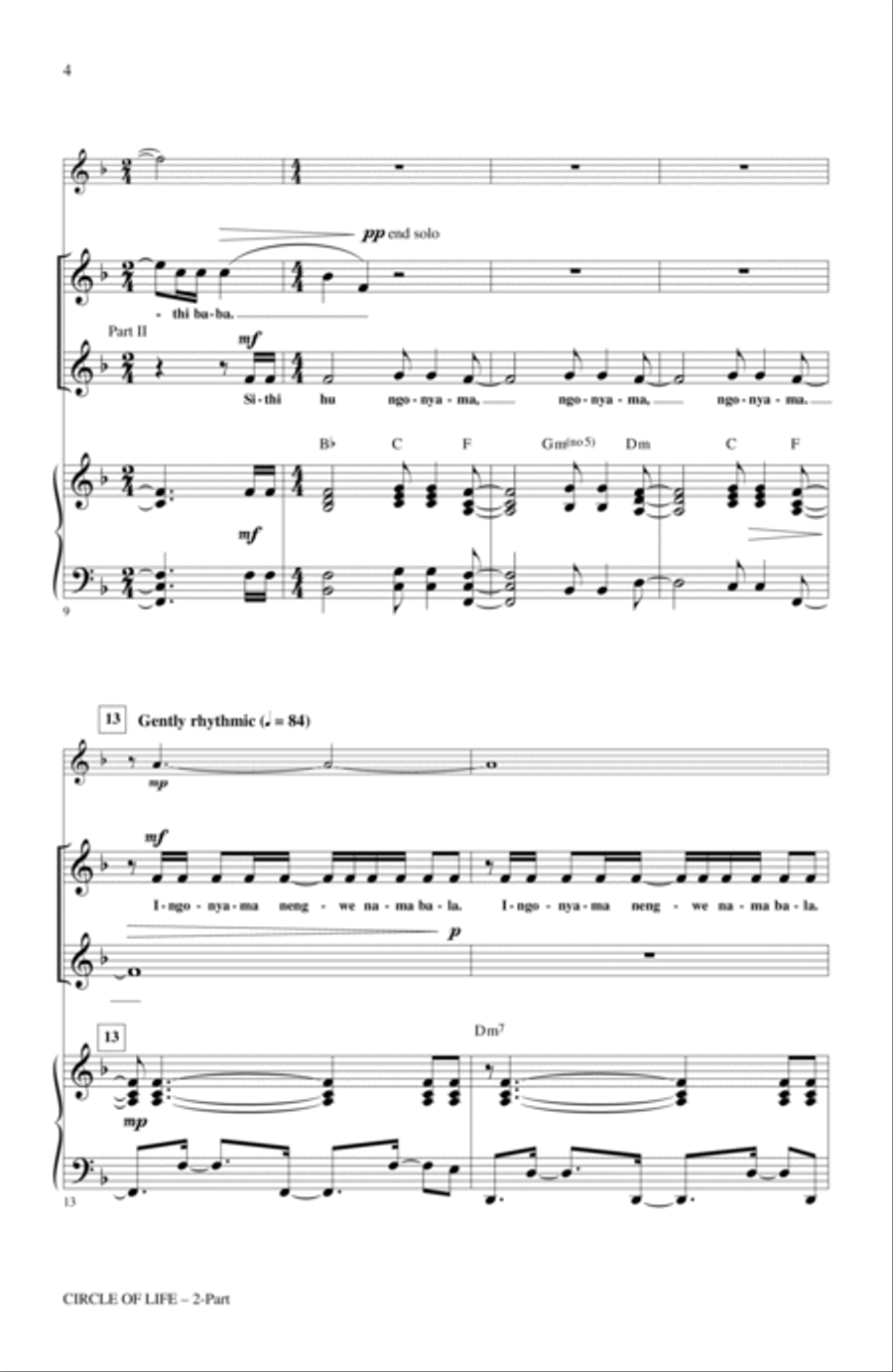 Circle Of Life (with Nants' Ingonyama) (from The Lion King) (Arr. Audrey Snyder) 2-Part scores gallery preview page 2